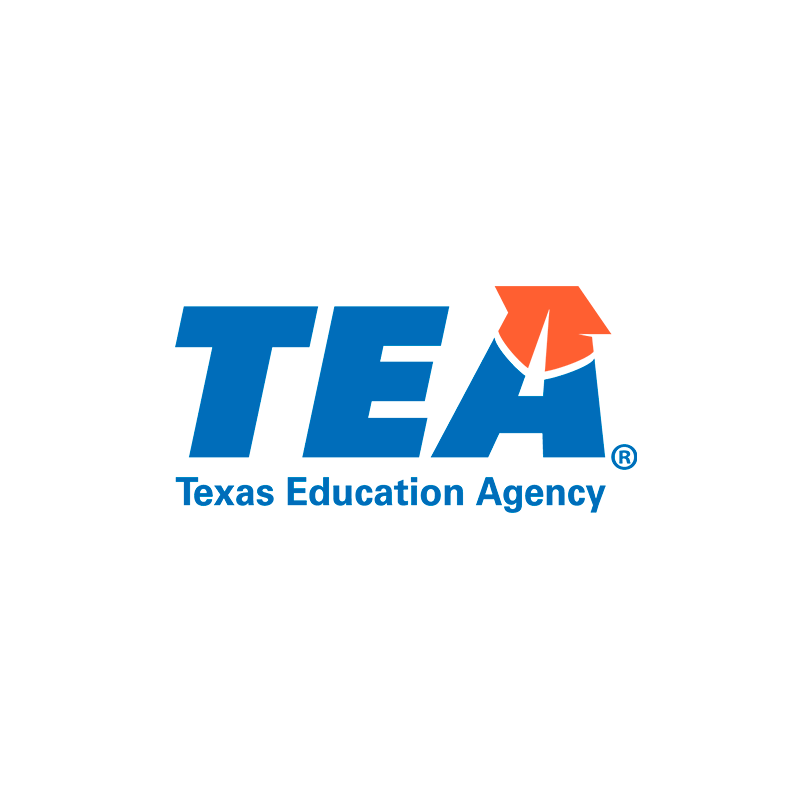 TEA Logo, representing Texas Education Agency. The logo is entirely in blue, and the upper part of the letter 'A' is shaped like an orange mortarboard.