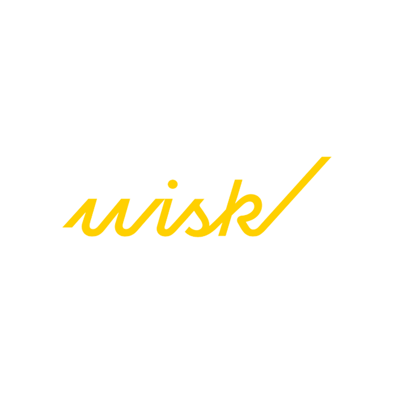 Wisk logo, which is the word 'Wisk' in cursive font. The logo is yellow.